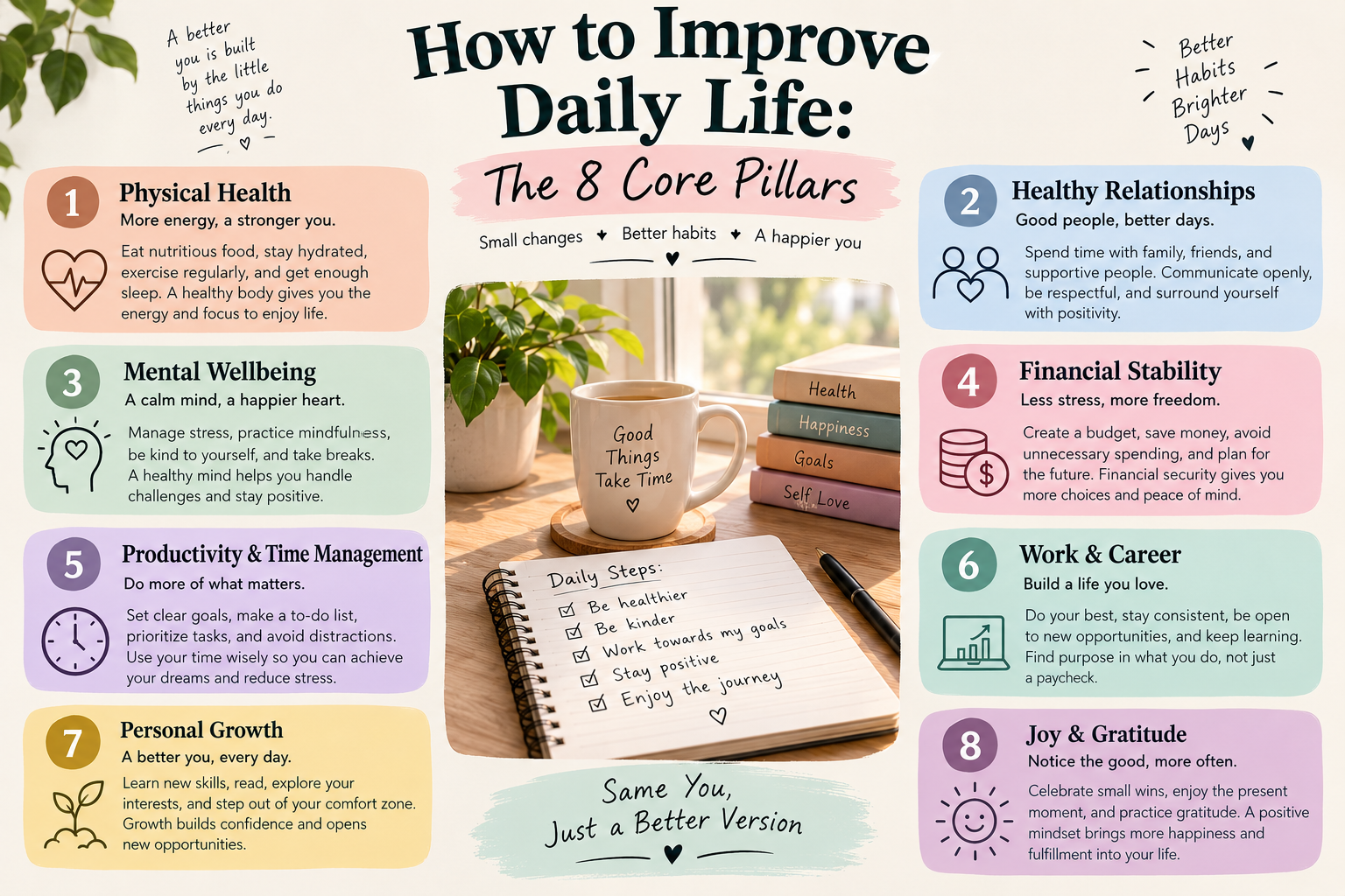 How to Improve Daily Life The 8 Core Pillars